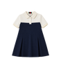 Kids Web Stripe Cotton Blend Piqué Dress Blue