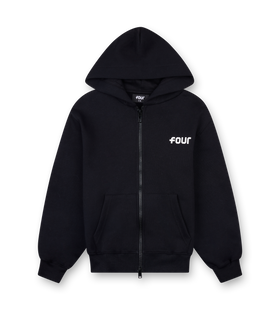 Logo Boxy Zip Up Hoodie Black