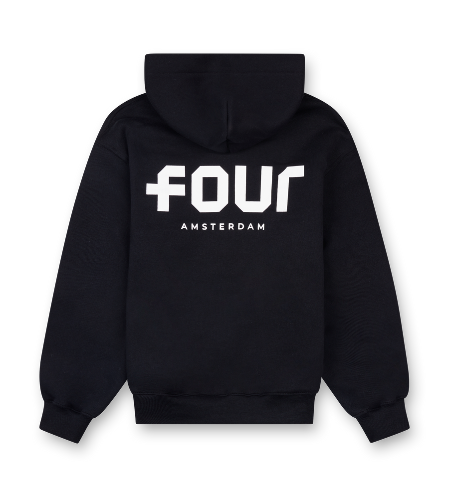 Logo Boxy Zip Up Hoodie Black