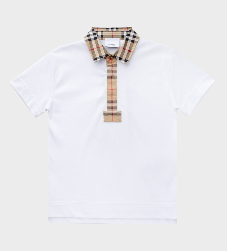 Baby Vintage Check Trim Piqué Polo Shirt White