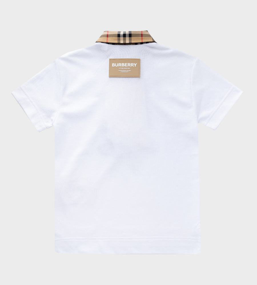 Baby Vintage Check Trim Piqué Polo Shirt White
