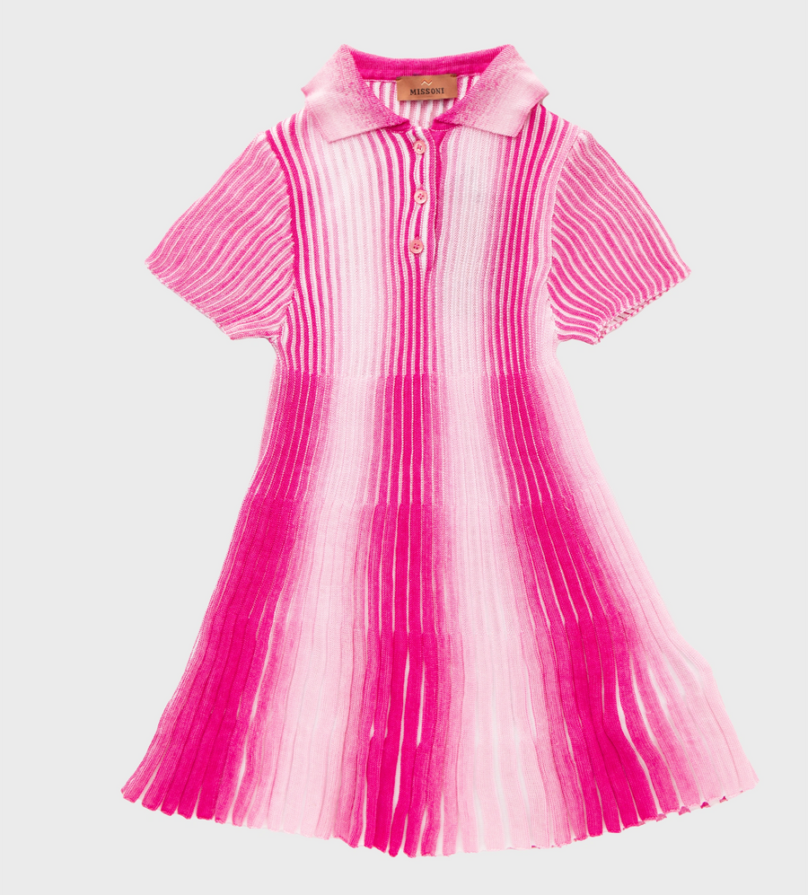 Gradient Effect Ribbed Polo Dress Pink