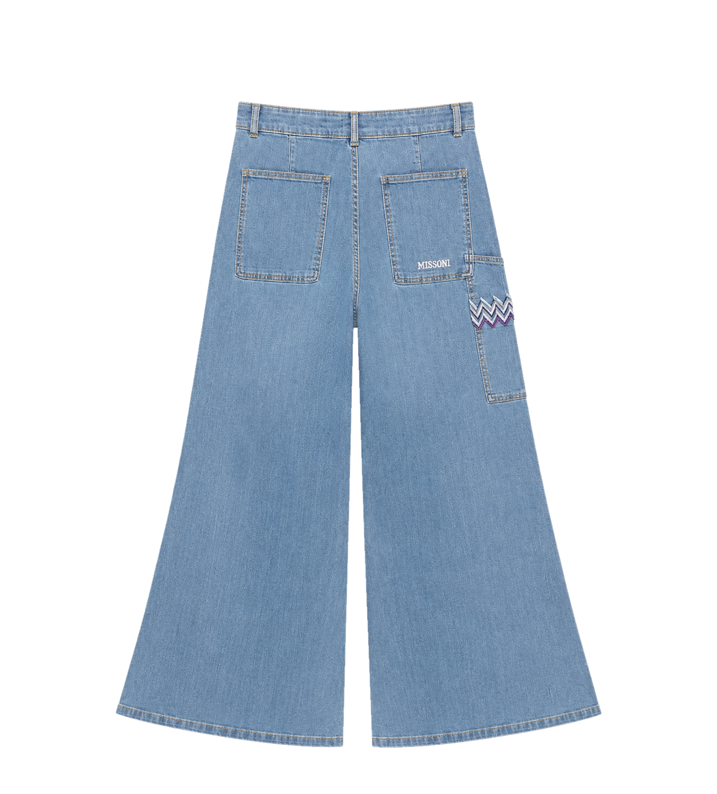 Missoni zigzag-embroidered wide-leg jeans in Blue
