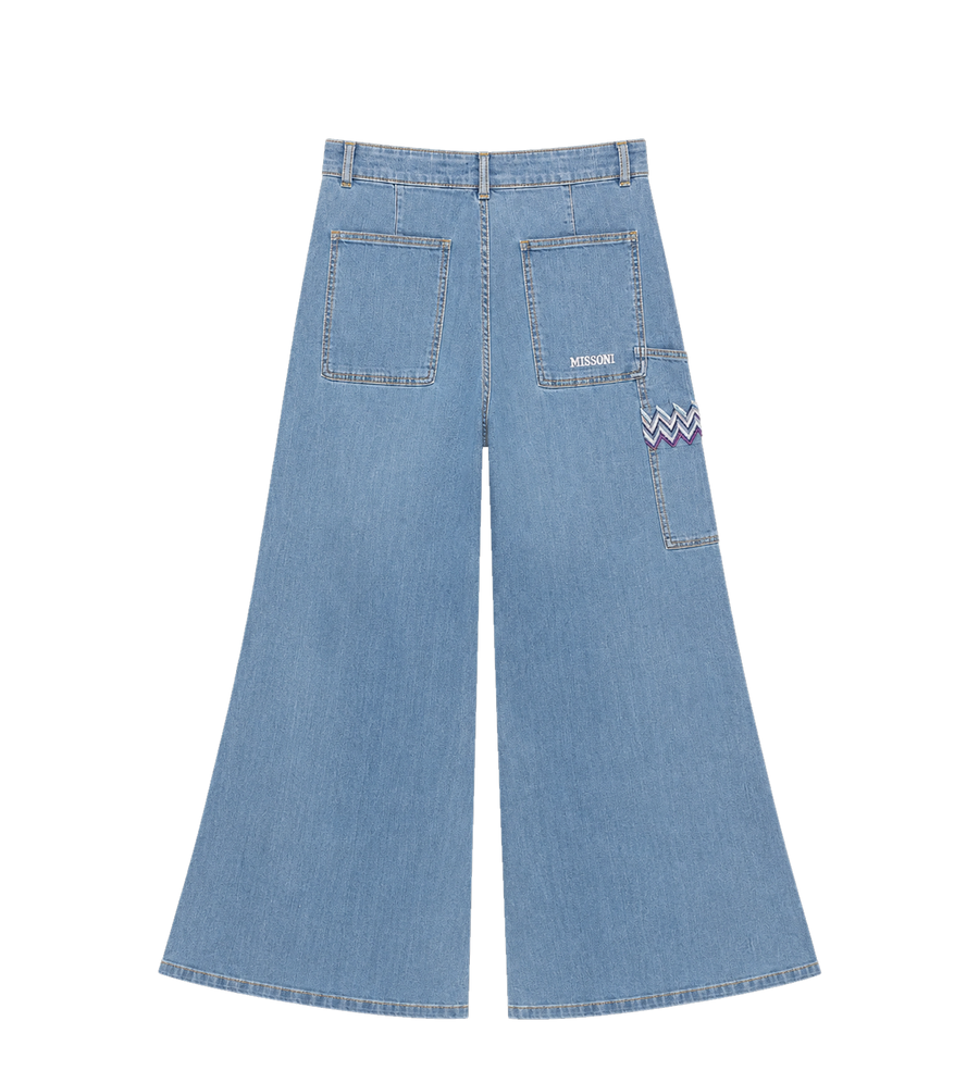 Missoni zigzag-embroidered wide-leg jeans in Blue