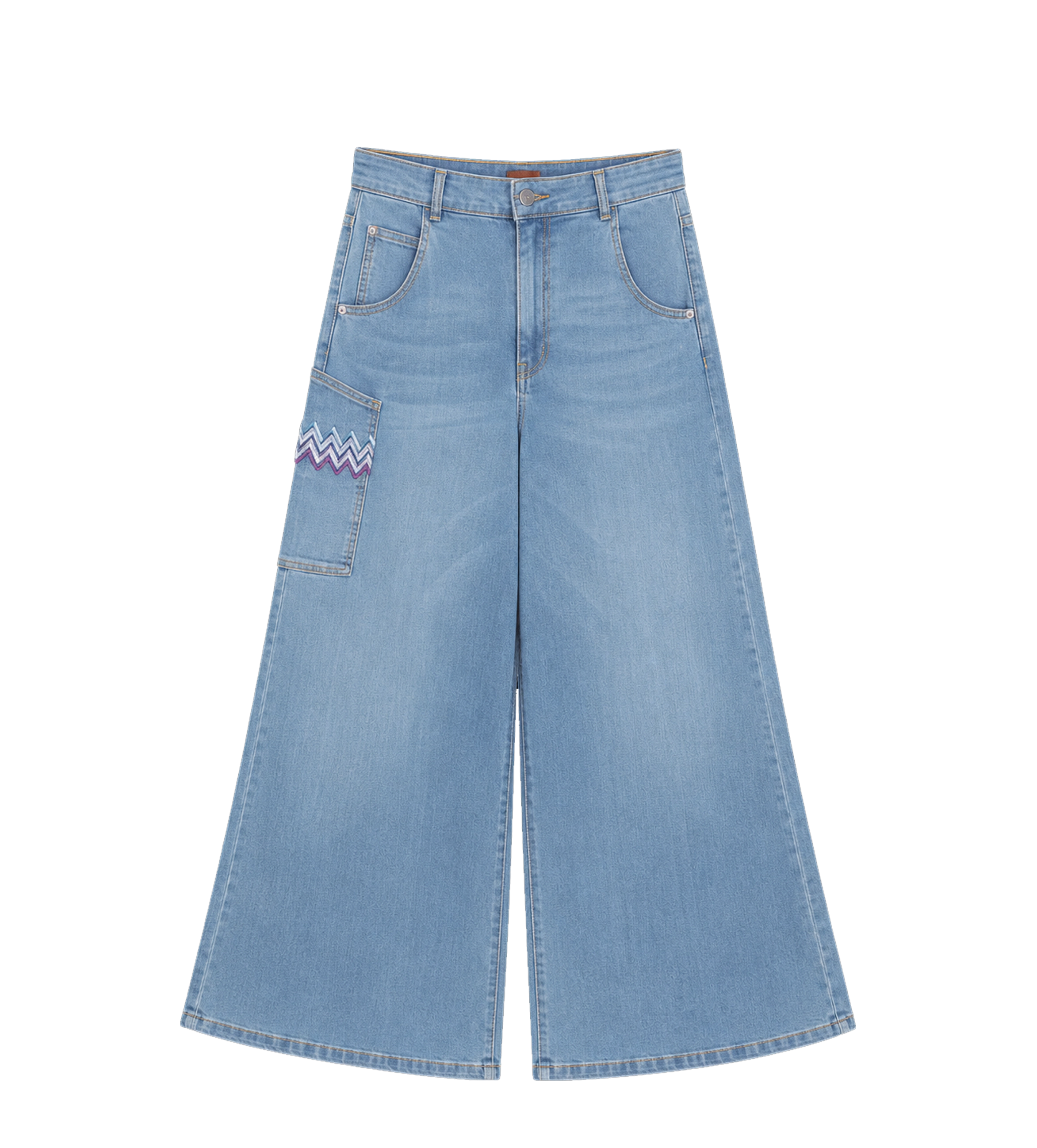 Missoni zigzag-embroidered wide-leg jeans in Blue