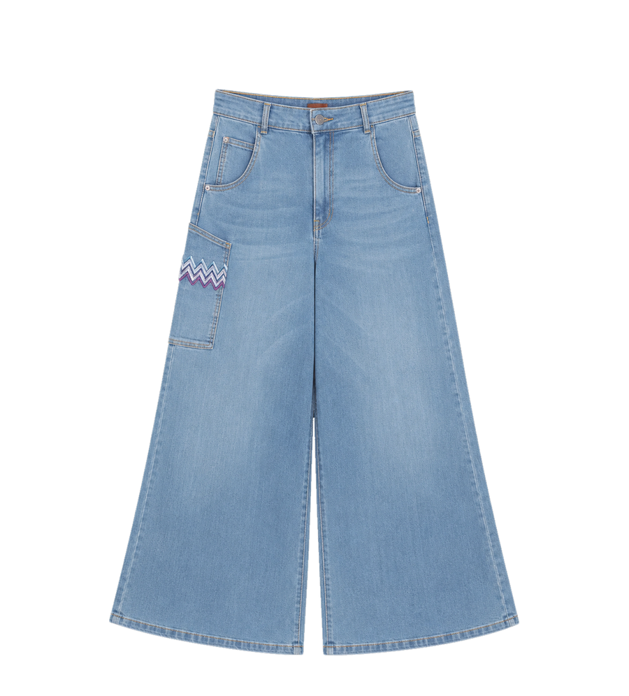 Missoni zigzag-embroidered wide-leg jeans in Blue