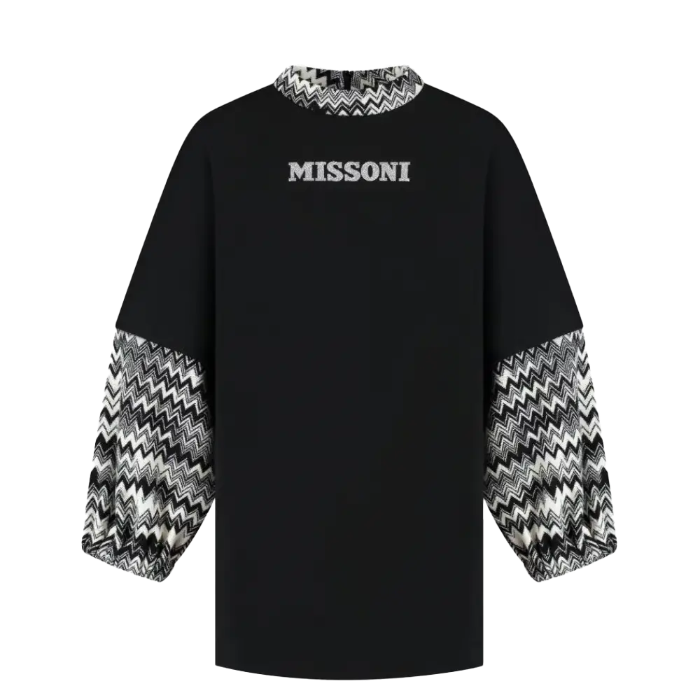 Missoni Fleece Zig Zag Dress in Black & White (Kids)