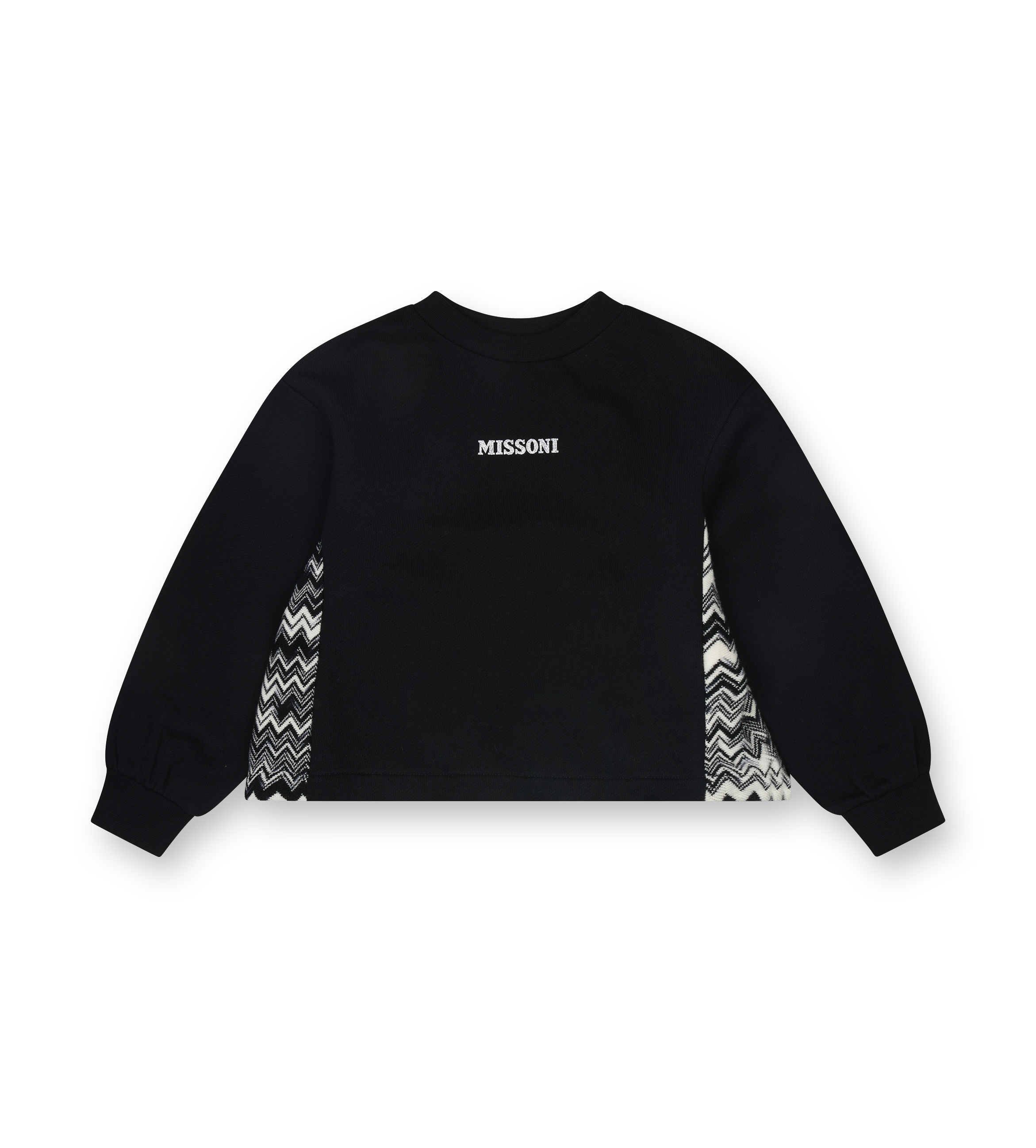 Black sweatshirt with Missoni logo on a white background