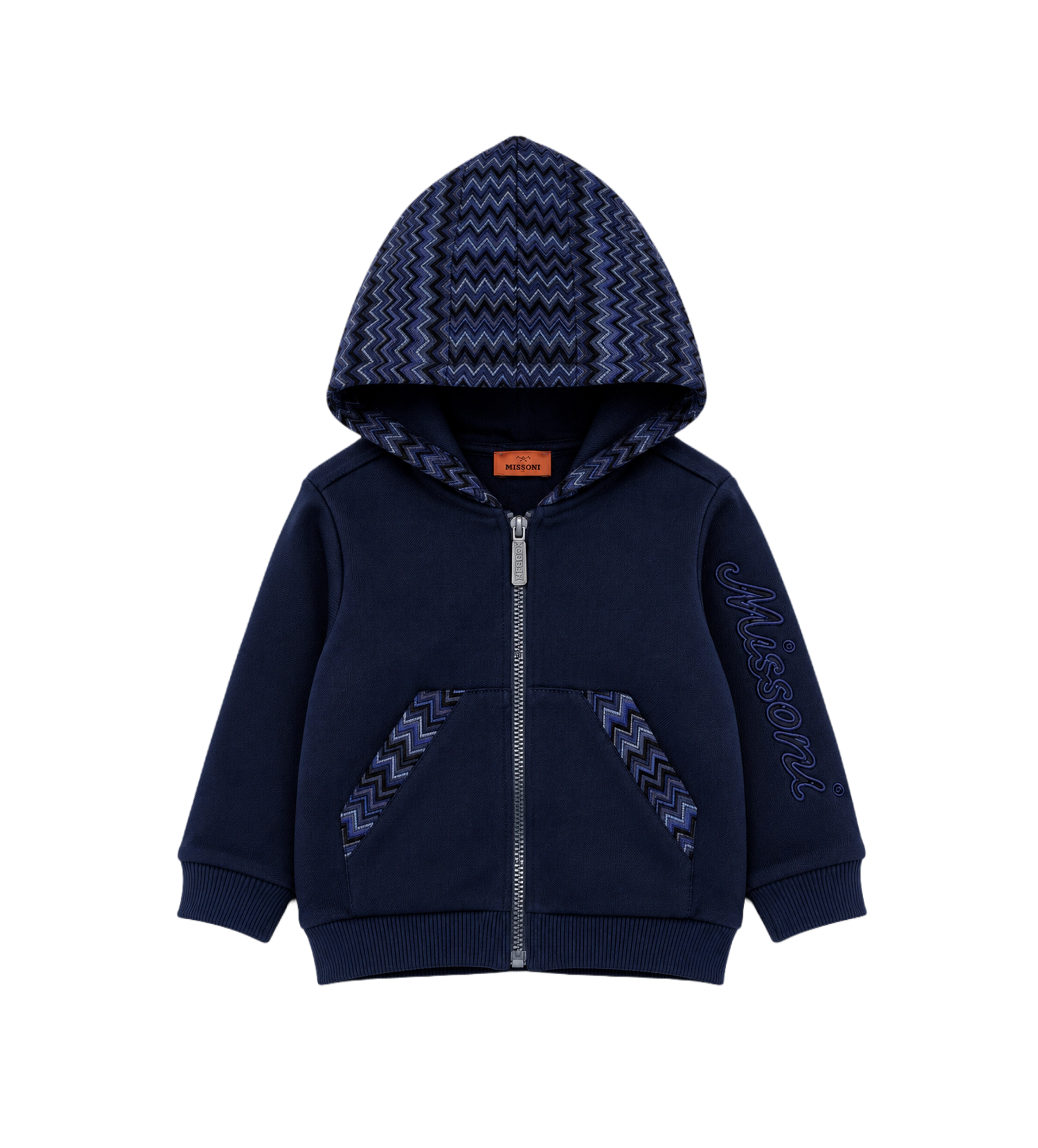 Baby Logo geborduurd Zip up Capuchon Marine