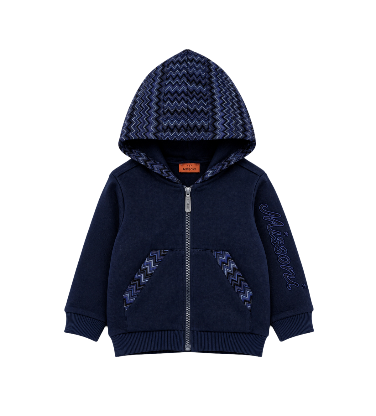 Baby Logo geborduurd Zip up Capuchon Marine