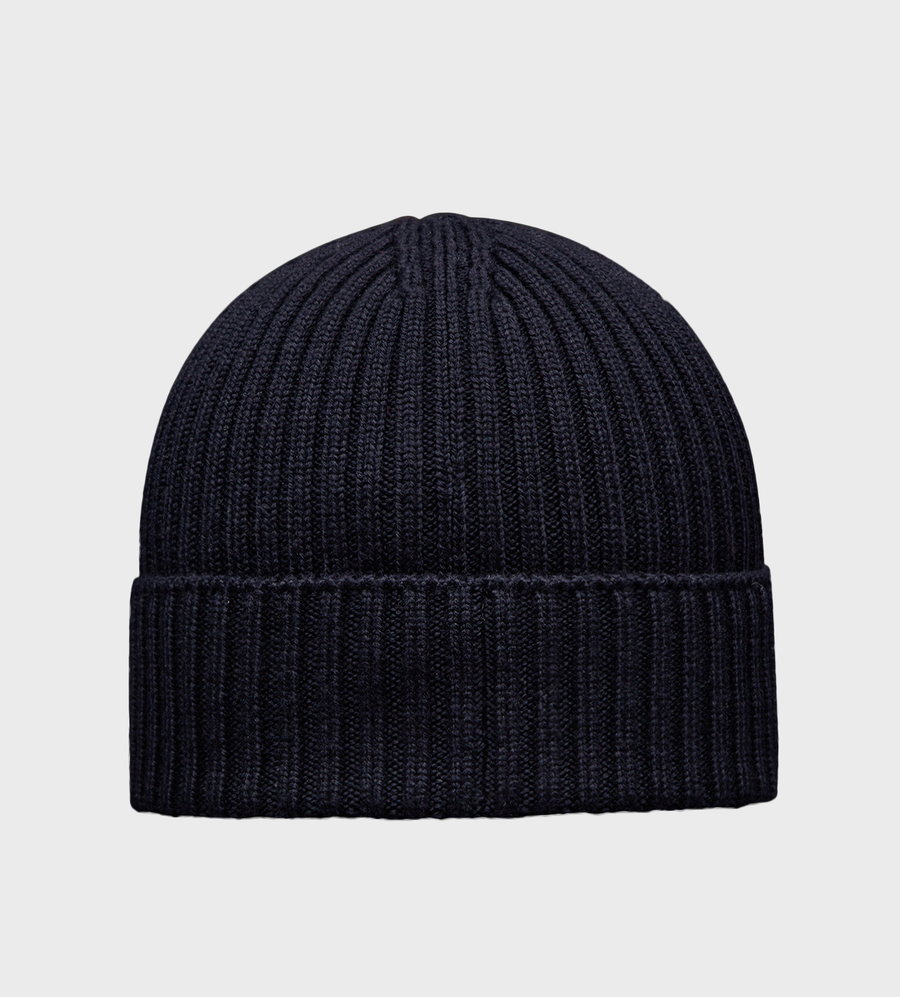 Logo-Patch Ribbed Beanie Navy Blue