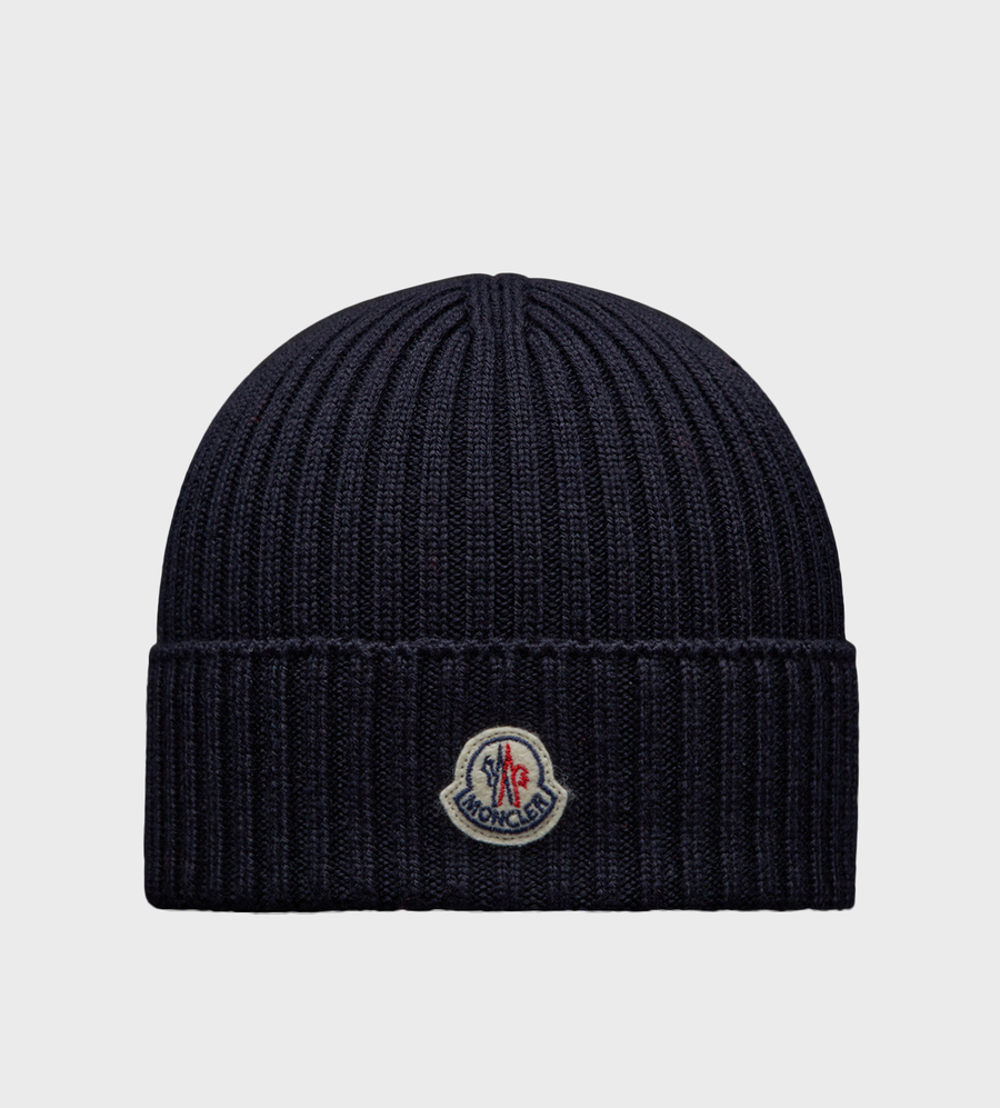 Logo-Patch Ribbed Beanie Navy Blue