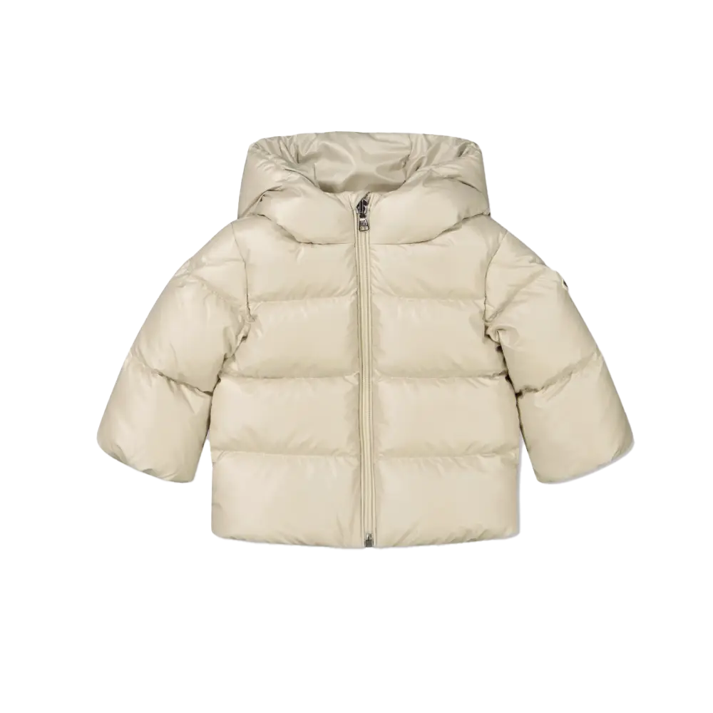 Moncler Deidre Down Puffer Snowsuit Set in Cream (Baby)