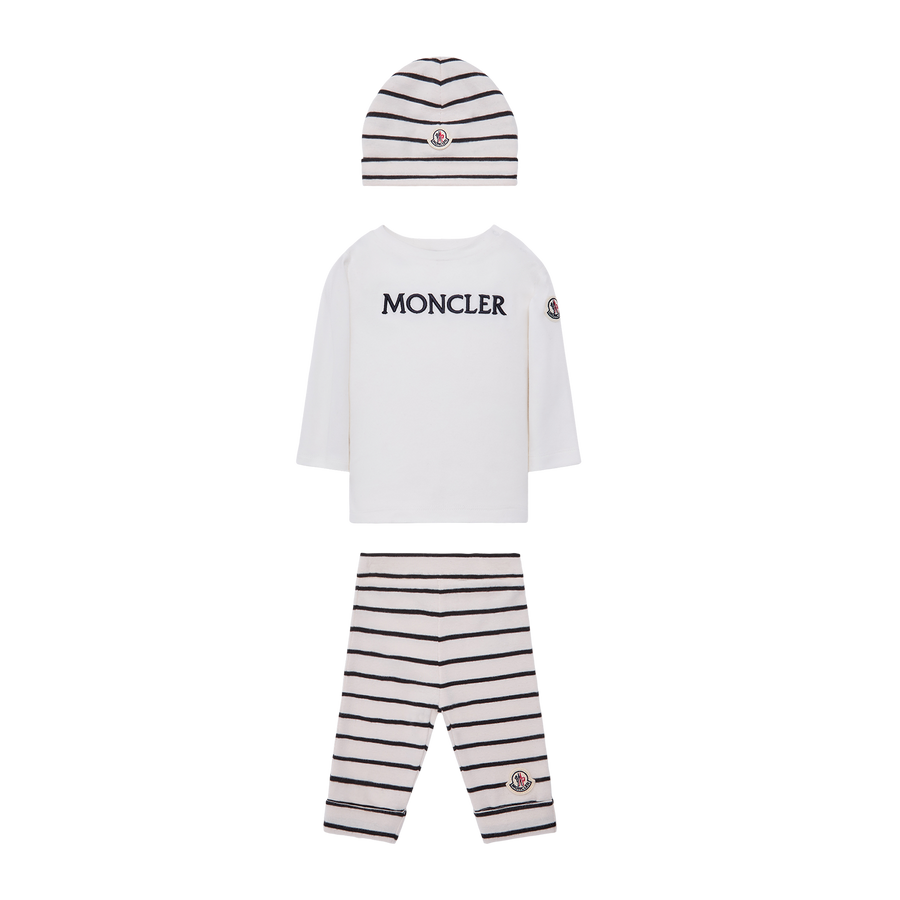 Moncler 3-Piece Striped Cotton Gift Box Set in Black and Off White