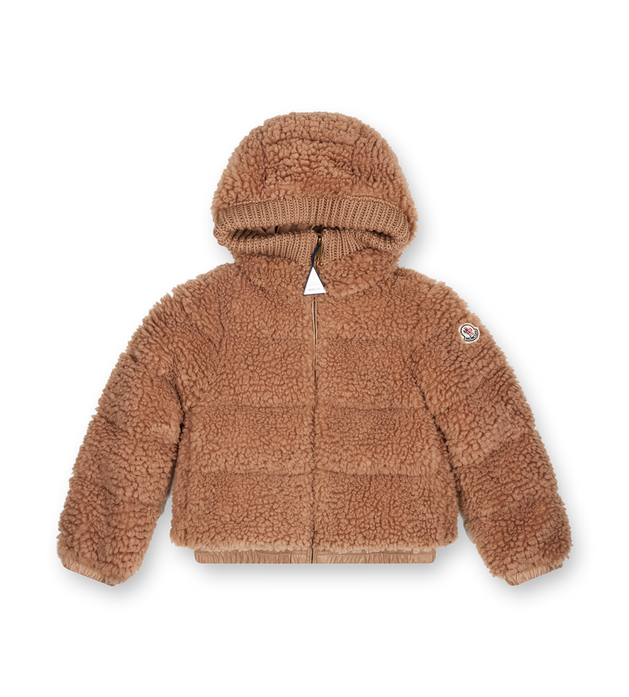 Moncler Adalbertas Teddy Hooded Down Jacket in Beige