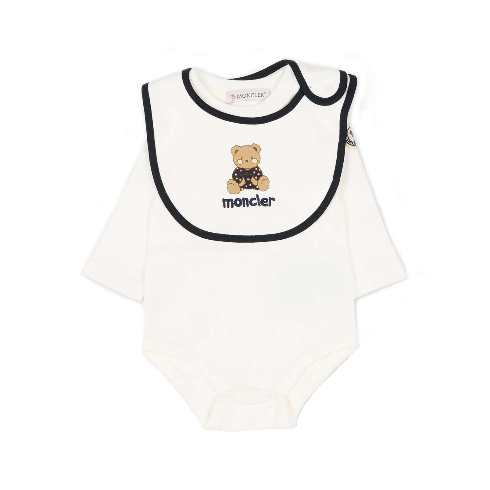 Moncler Bear Bodysuit with Matching Teddy Bear Bib in Ivory (Baby)
