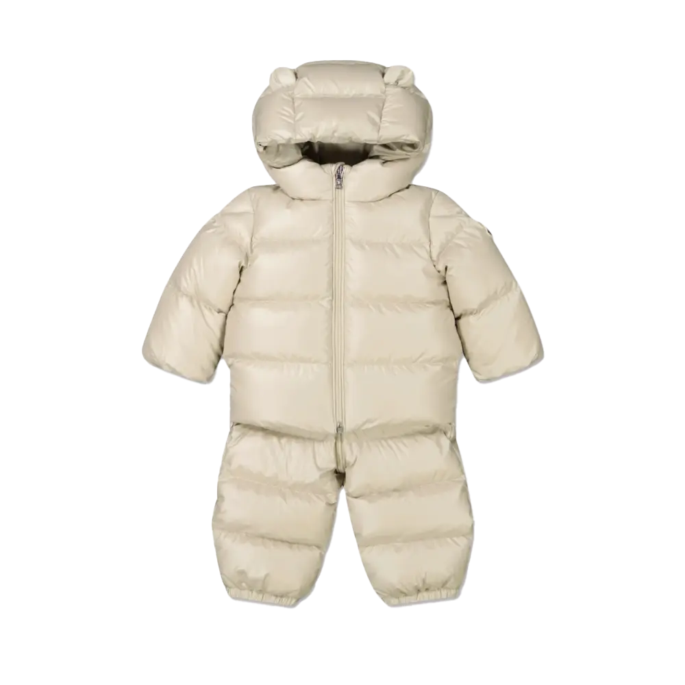 Moncler Deidre Down Puffer Snowsuit Set in Cream (Baby)