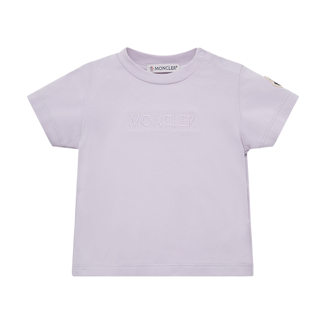 Moncler Embroidered Logo Cotton T Shirt in Lila