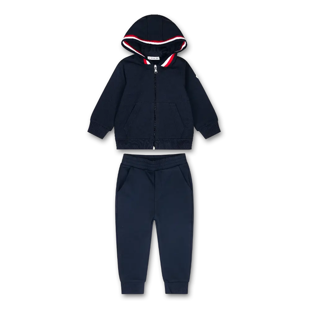 Moncler Striped Hood Cotton Tracksuit Set in Navy Blue (Baby)