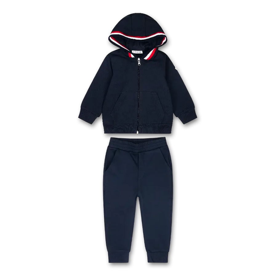 Moncler Striped Hood Cotton Tracksuit Set in Navy Blue (Baby)