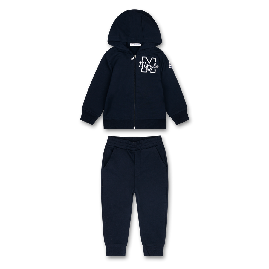 Moncler Embroidered Teddy Logo Cotton Tracksuit Set in Navy (Baby)