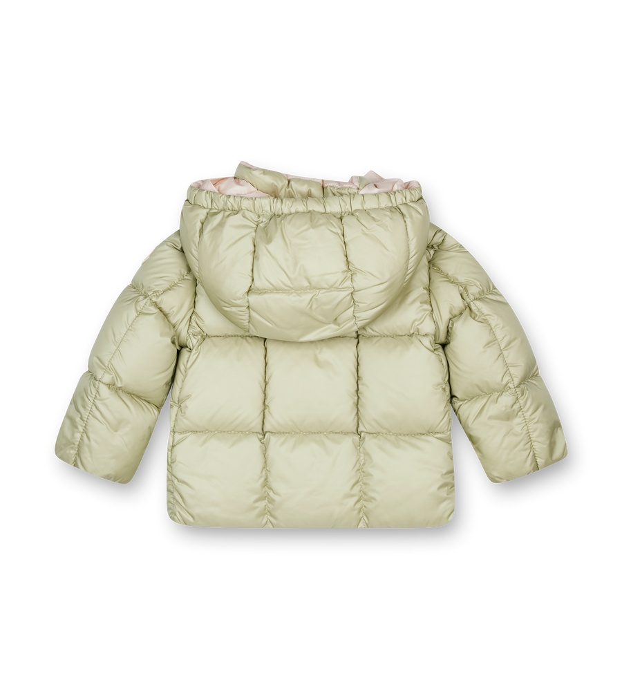 Light green puffer jacket on a white background