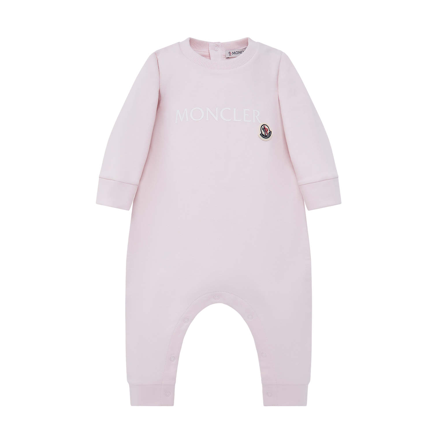Moncler Logo Cotton Baby Grow Romper in Light Pink