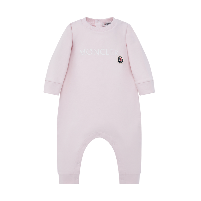 Moncler Logo Cotton Baby Grow Romper in Light Pink