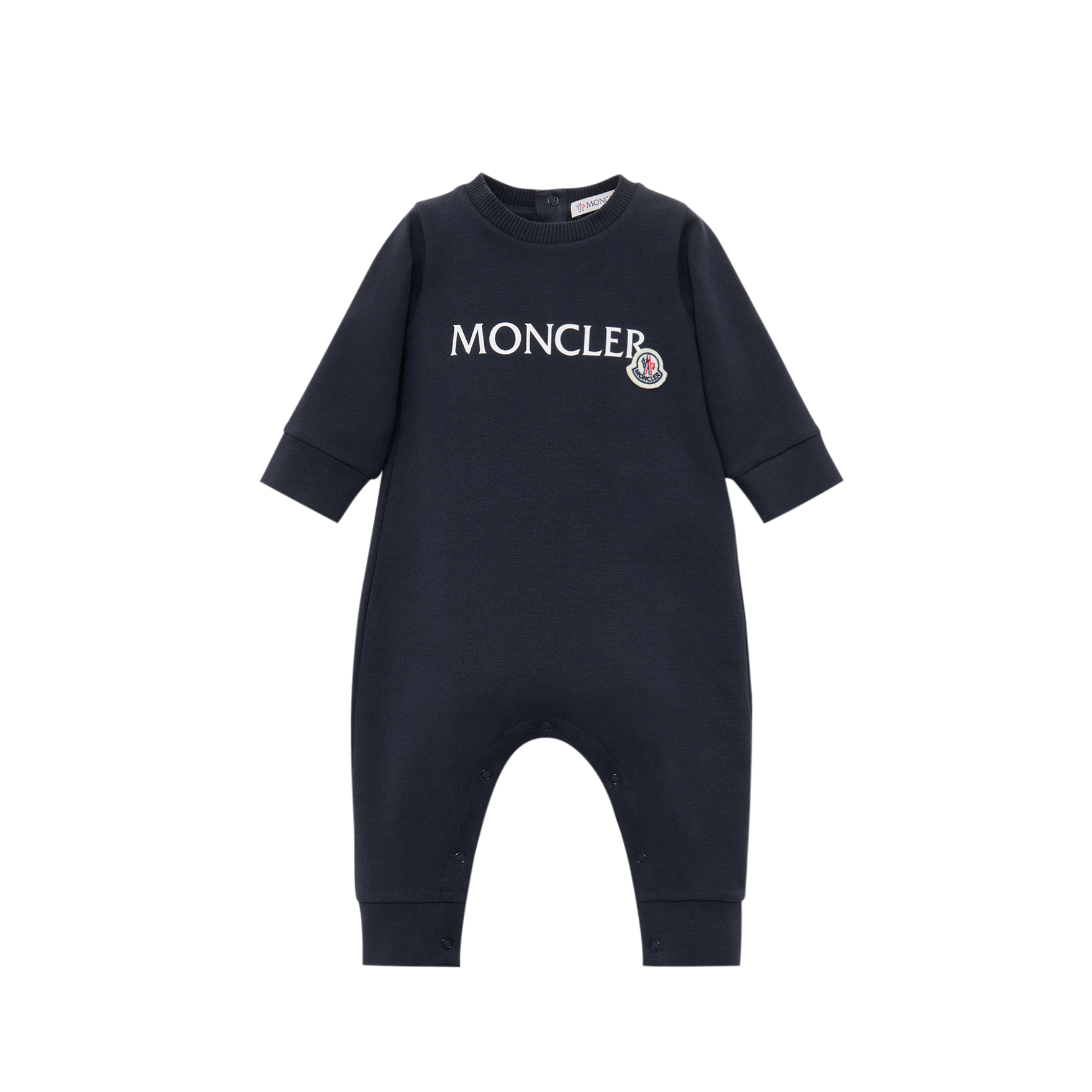 Moncler Logo Cotton Baby Grow Romper in Navy Blue