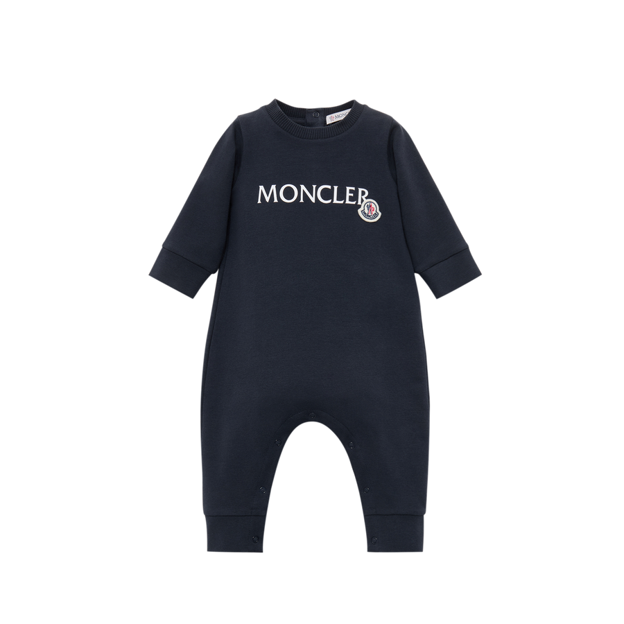 Moncler Logo Cotton Baby Grow Romper in Navy Blue