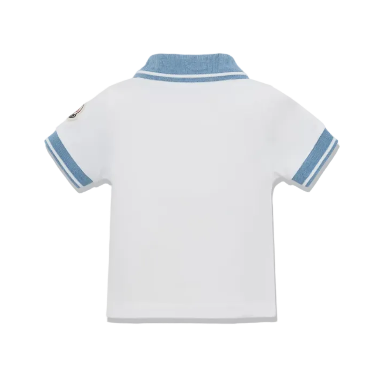 Moncler Logo Cotton Piquet Polo Shirt in White and Blue