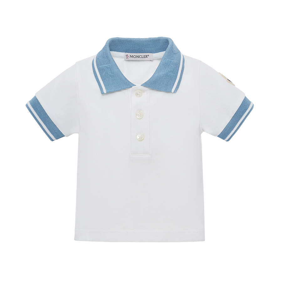 Moncler Logo Cotton Piquet Polo Shirt in White and Blue (Baby)
