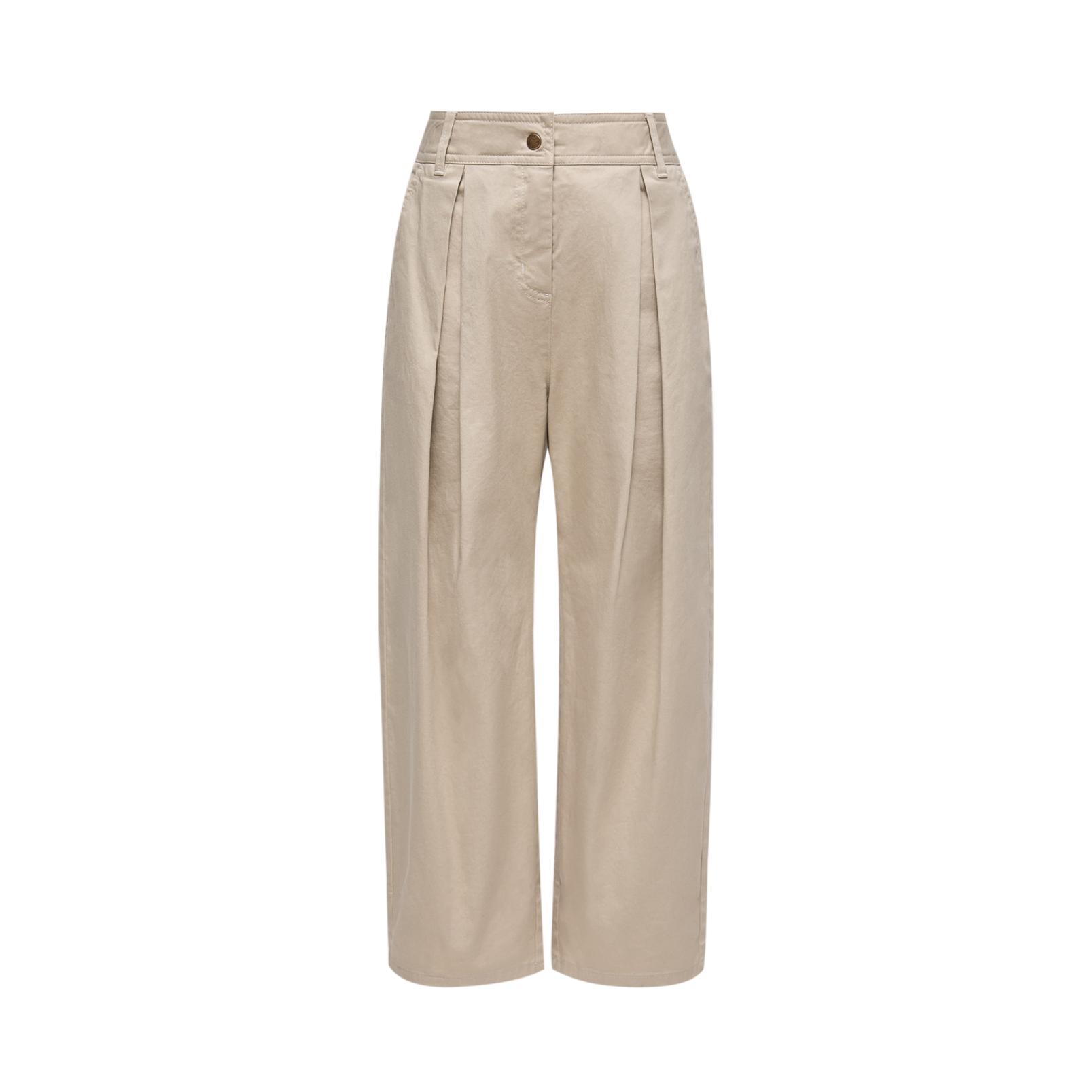 Moncler Pleated Stretch Cotton Gabardine Trousers in Beige