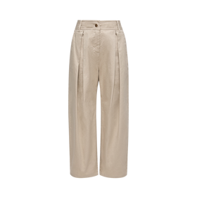 Kids Pleated Stretch Cotton Gabardine Trousers in Beige