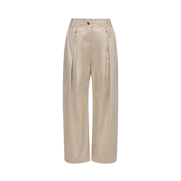 Moncler Pleated Stretch Cotton Gabardine Trousers in Beige