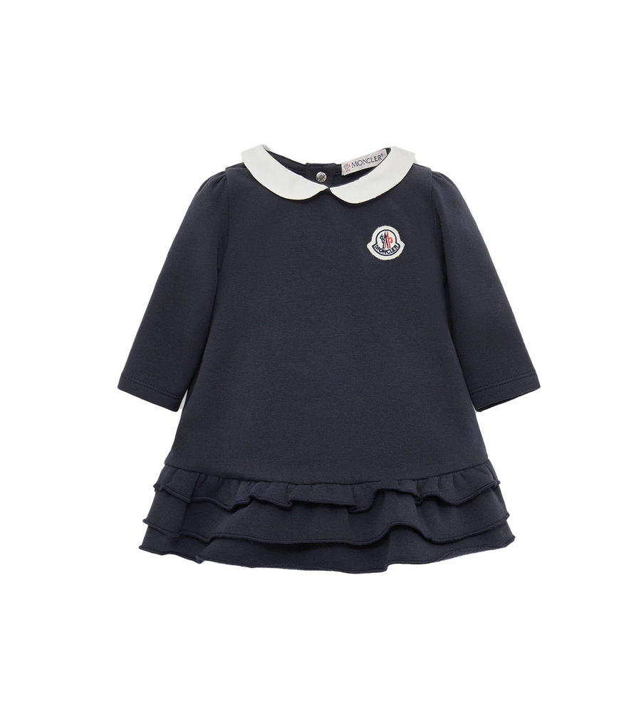 Moncler Ruffled Cotton Dress in Navy Blue (Baby)