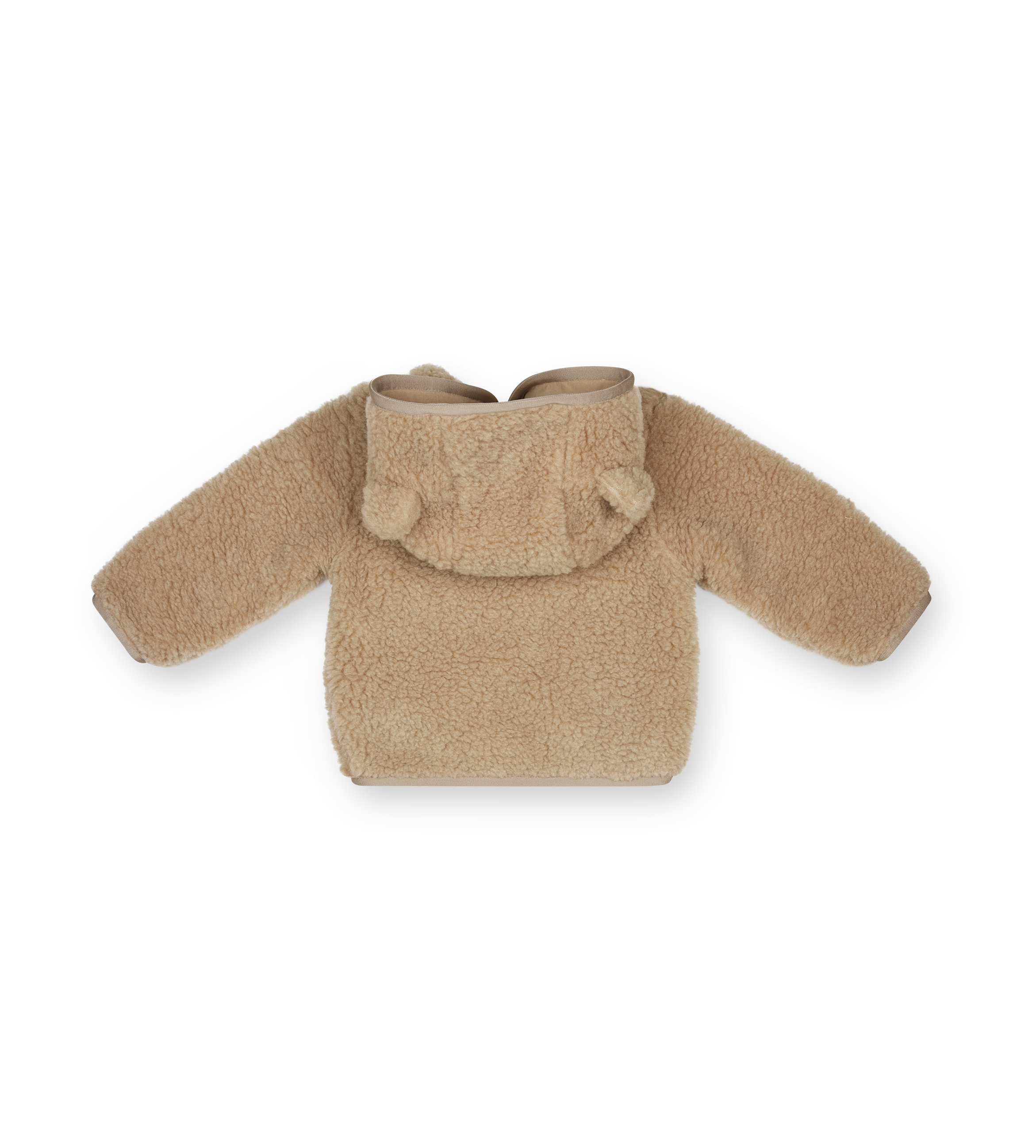 Beige baby jacket with a hood on a white background