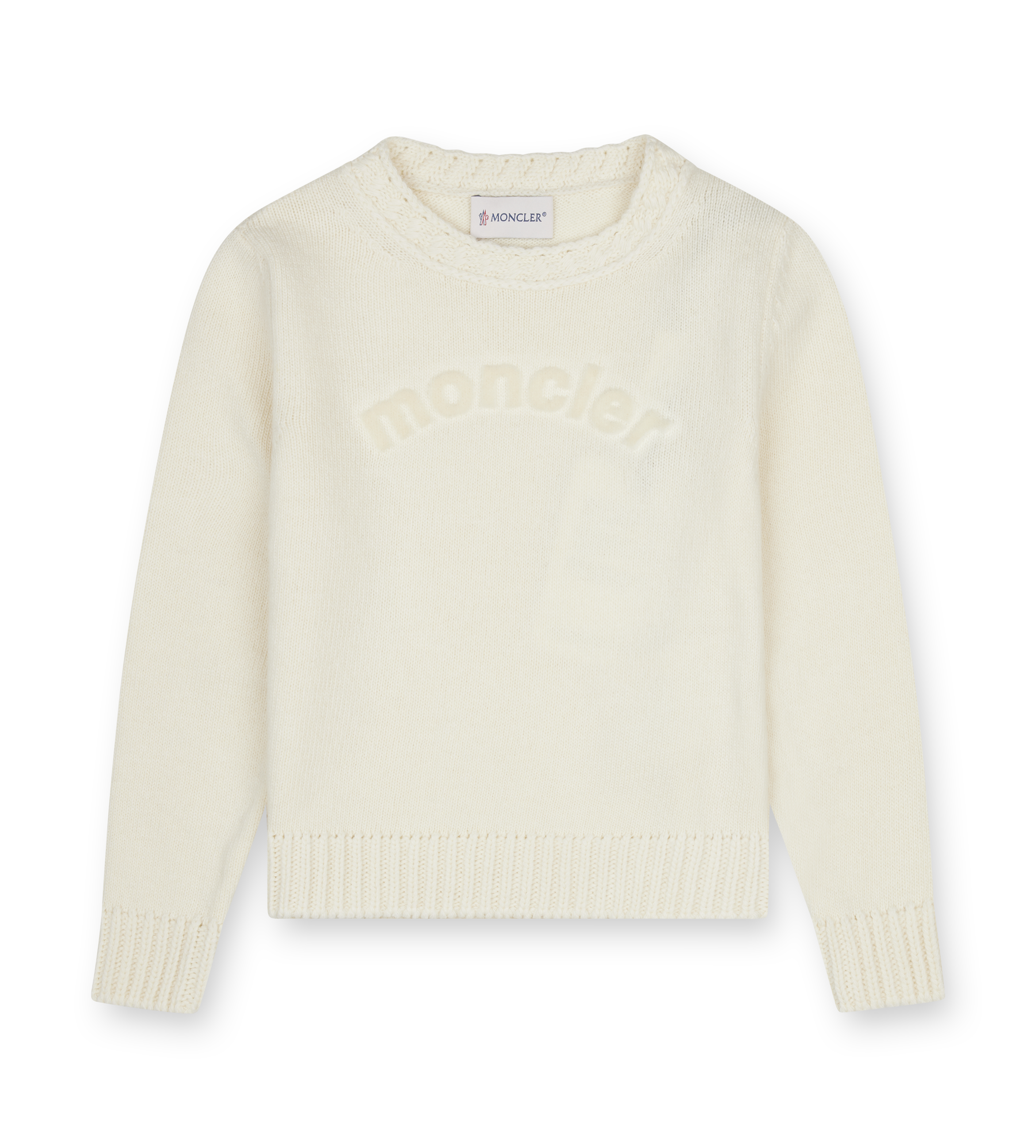 Moncler Textured Logo Wool Jumper in Ivory