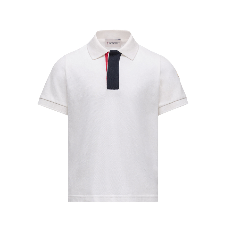 Moncler Tricolour-Trimmed Cotton Piquet Polo Shirt in White (Kids)