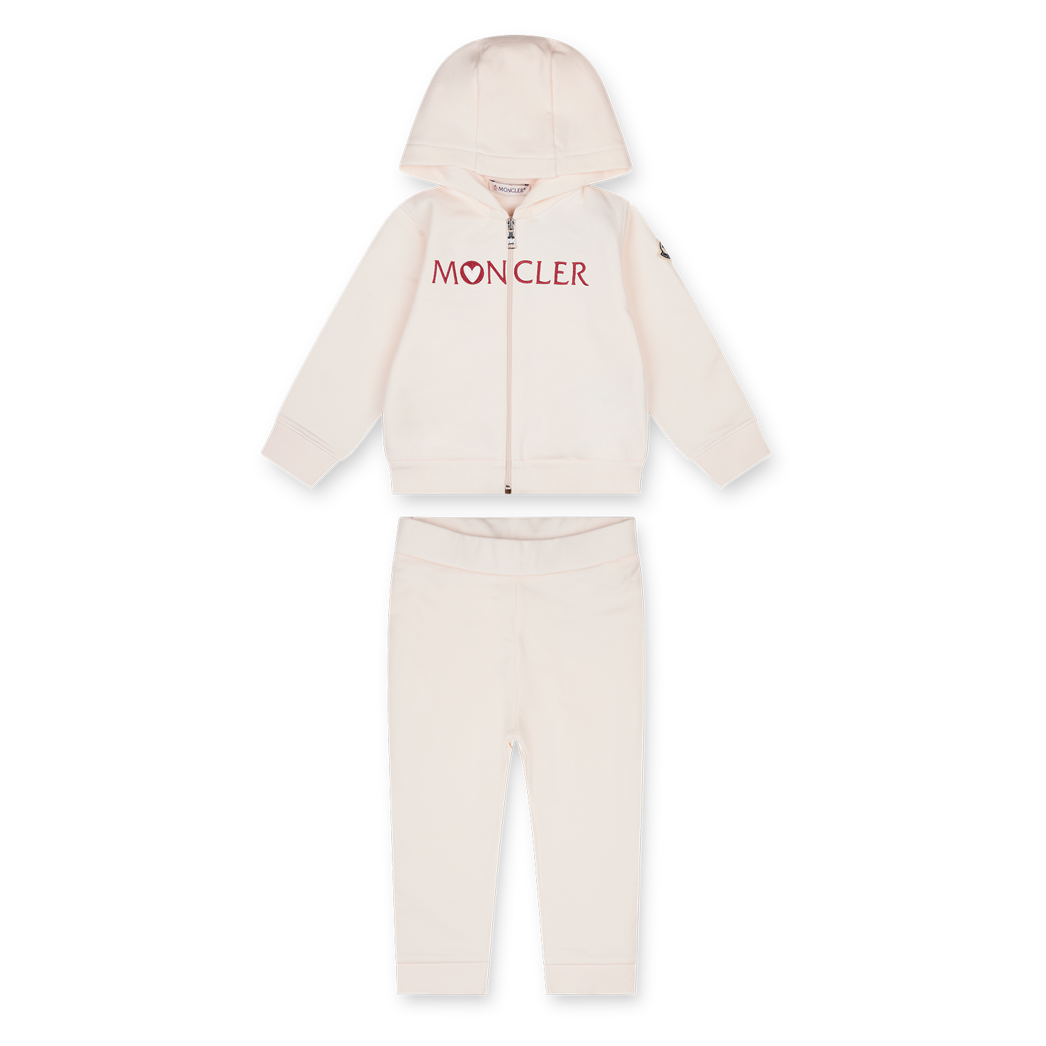 Moncler Embroidered Heart Logo Cotton Tracksuit Set in Light Pink (Baby)