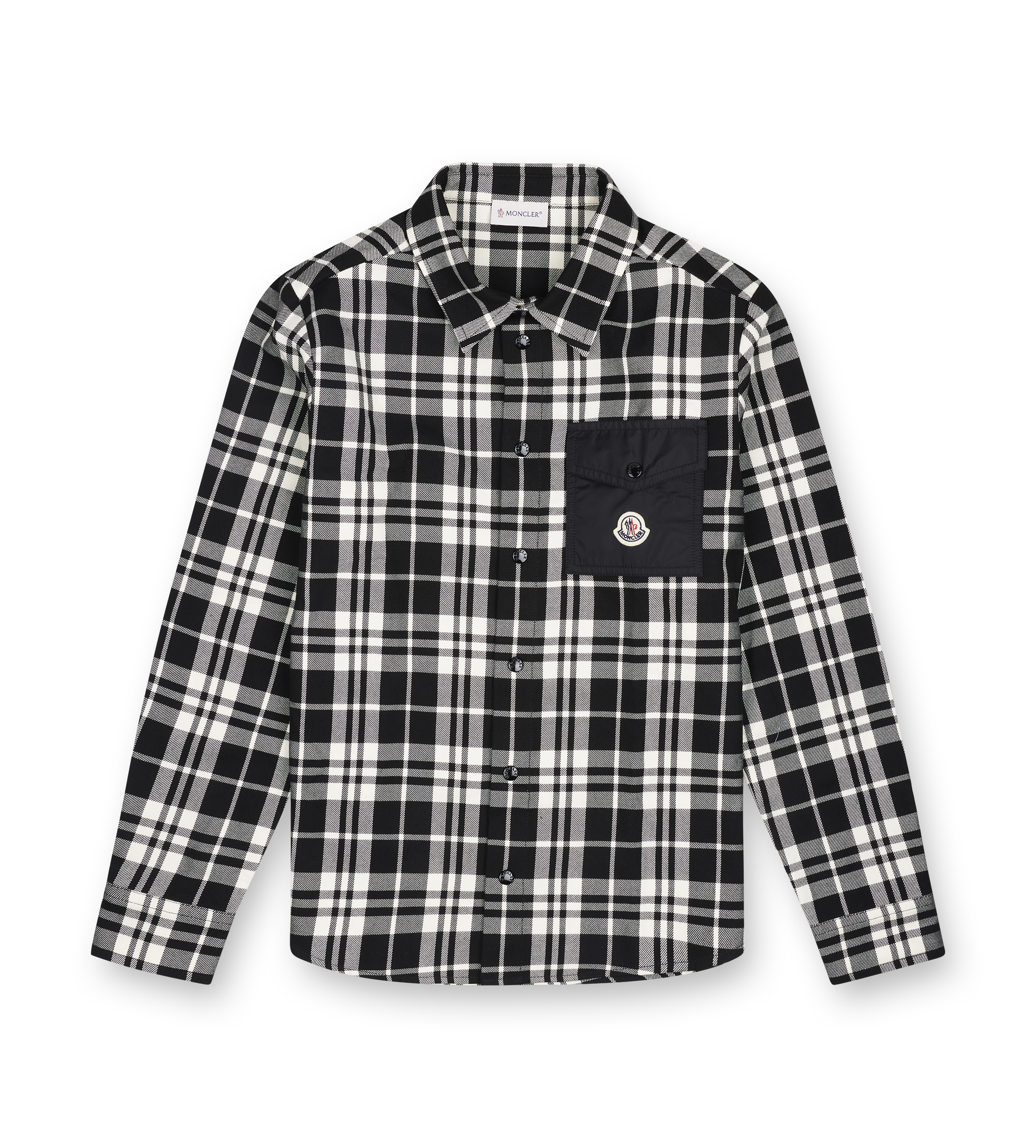 Moncler Checked Cotton Shirt with Nylon Pocket in Black/ White
