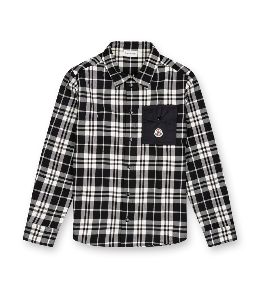 Moncler&nbsp;Checked Cotton Shirt with Nylon Pocket in Black/ White