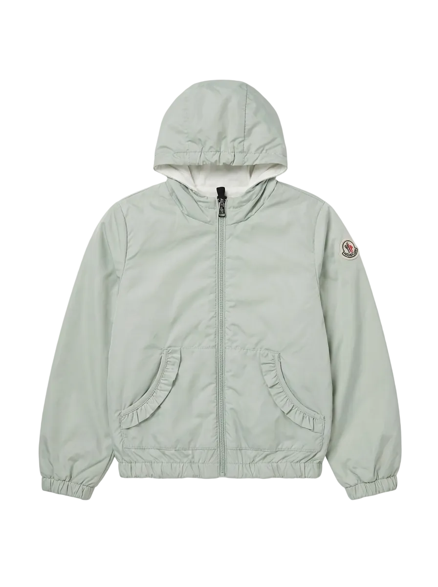 Moncler Baby Girl Hooded Rain Jacket in Steel Grey