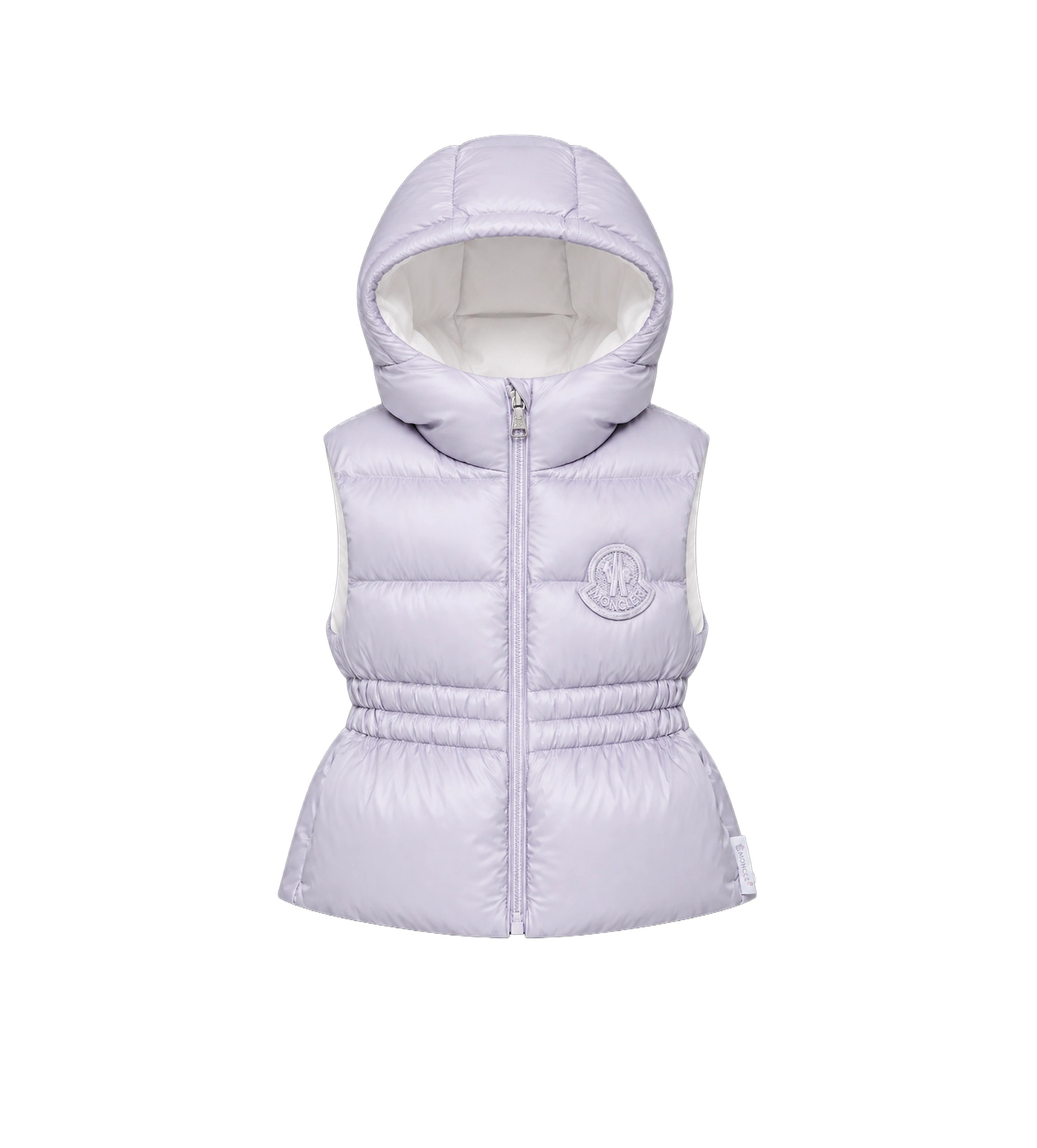Una donsbodywarmer met capuchon Lila