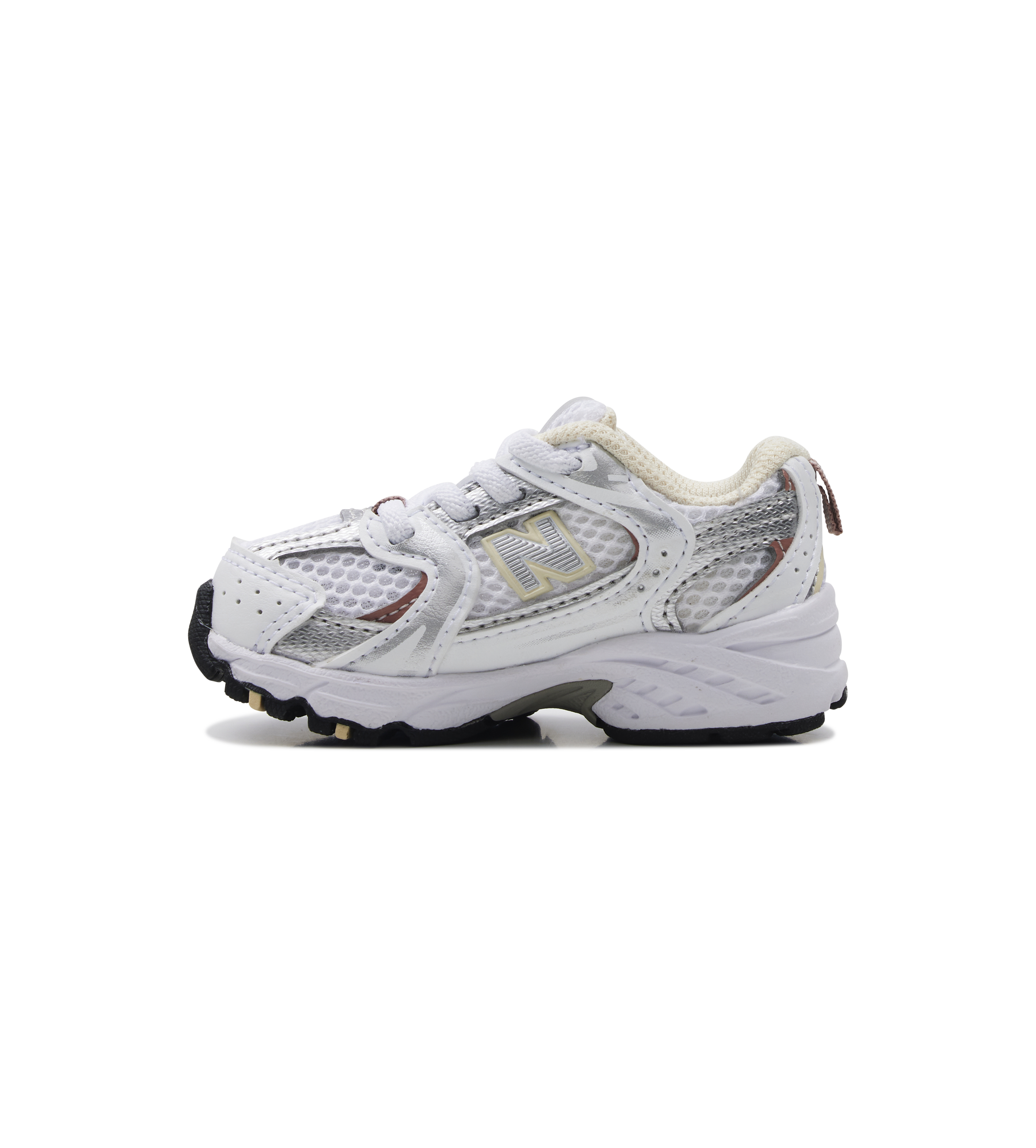 White athletic shoe with black accents on a white background