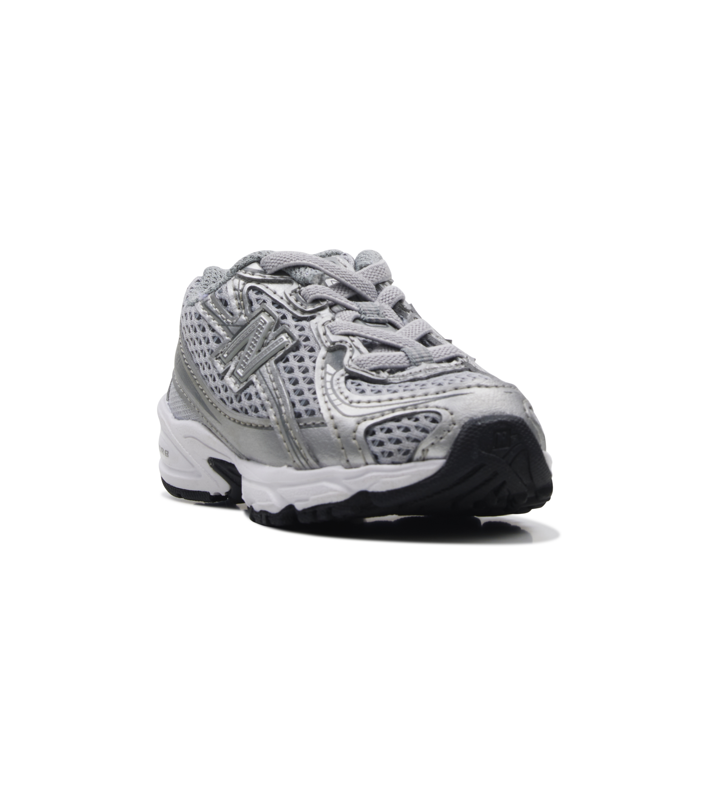 Silver athletic shoe on a white background