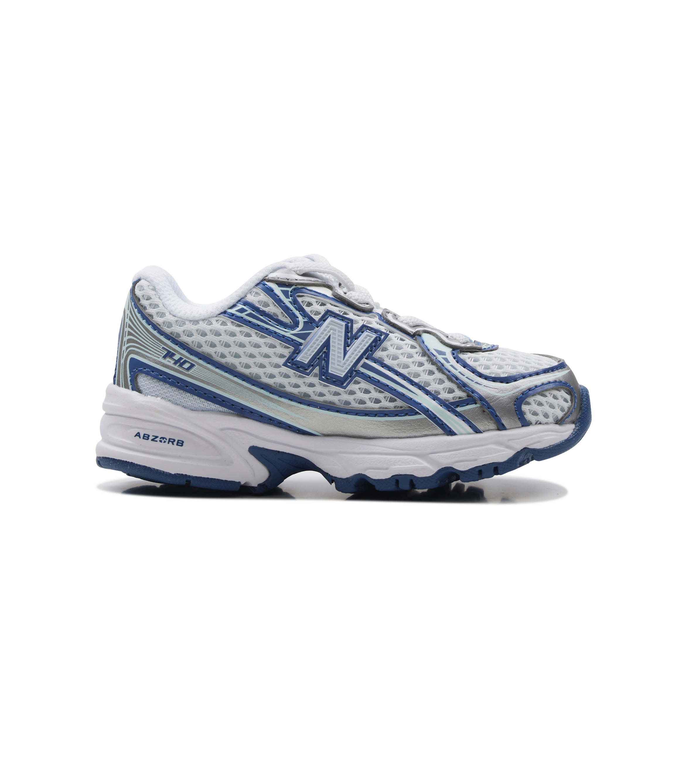 White and blue running shoe on a white background