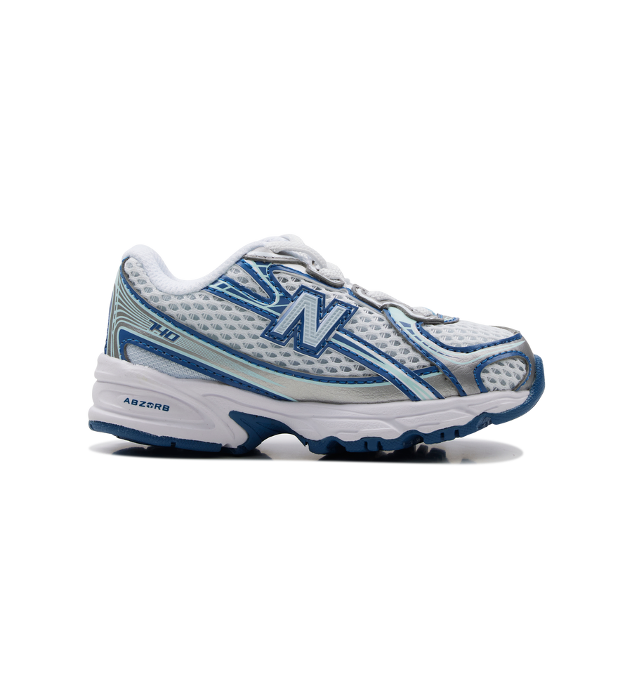 White and blue running shoe on a white background