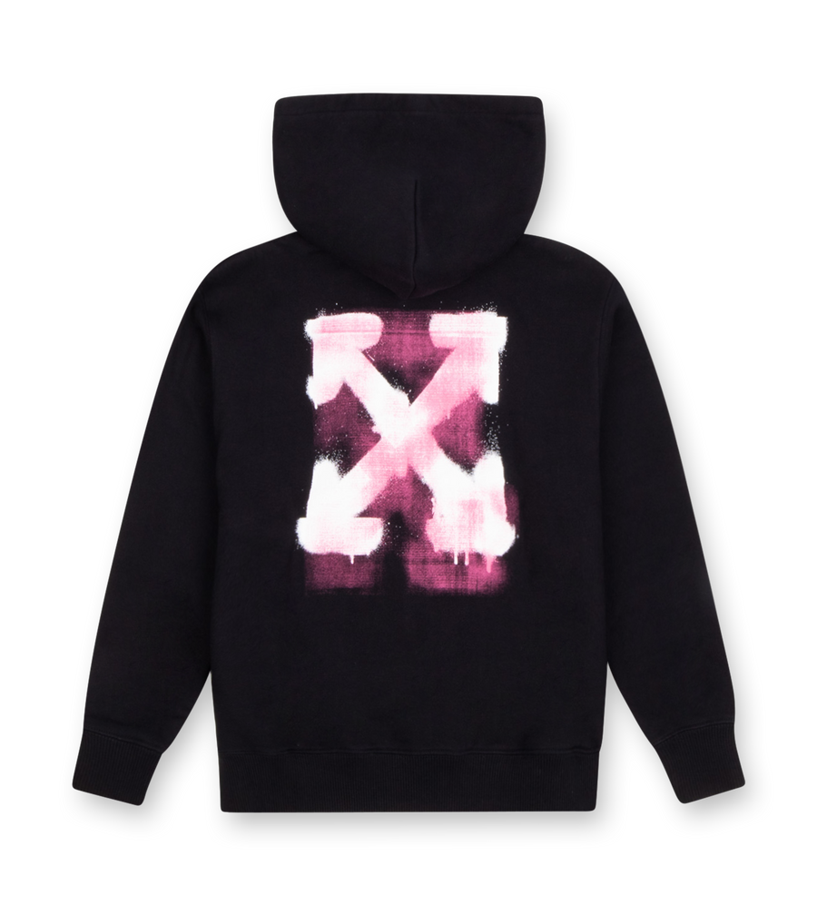 Off-White Arrow Spray Zip Hoodie black with fuchsia spray arrow print and full zip closure.