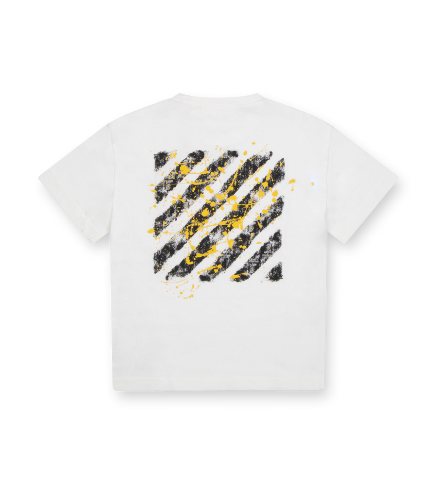 OFF-WHITE Diagonal Splat Logo T-Shirt in White/Yellow (Kids)